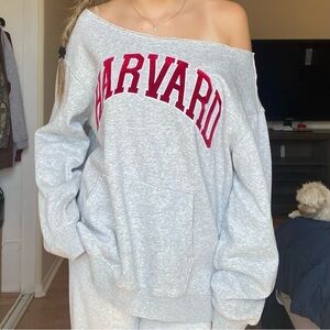 off the shoulder harvard sweatshirt